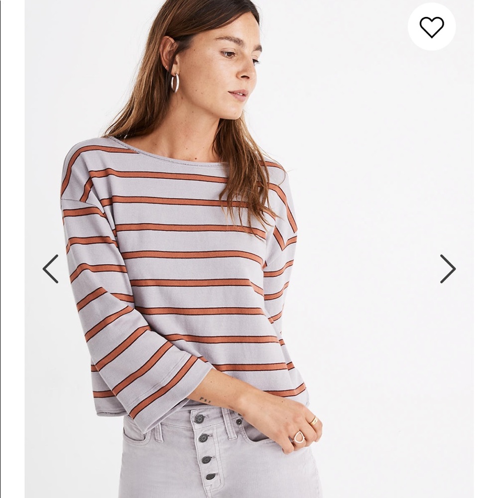 Madewell Striped Boatneck 3/4 Length Sleeves Tee
